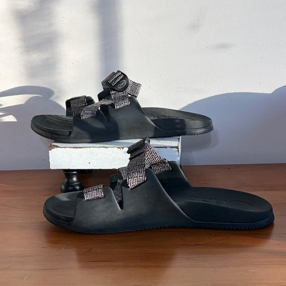 Chaco Chillos Slide Mens Sandals Black Geometric Straps Size 12 JCH107593